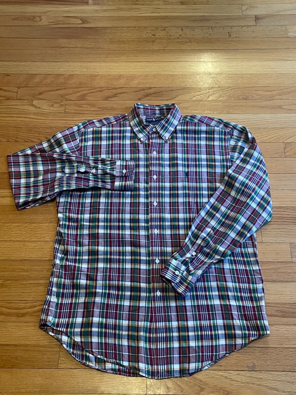 Polo Ralph Lauren Men’s Button up Shirt Burgundy and Blue Plaid size medium